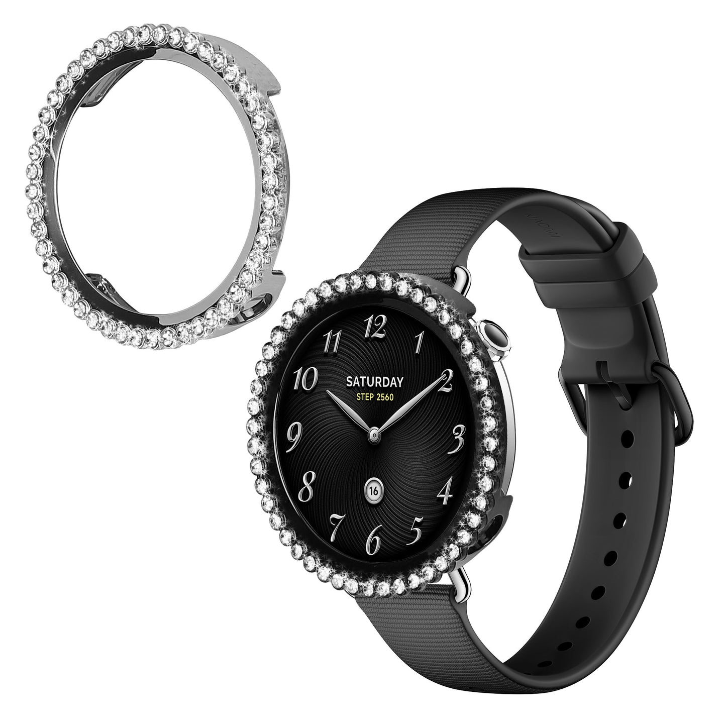 kwmobile 2x Kunststoff Hülle kompatibel mit Xiaomi Watch S4 41mm Schutzhülle Schutzrahmen - Glitzer Schutz Zubehör in Schwarz Silber Schwarz  