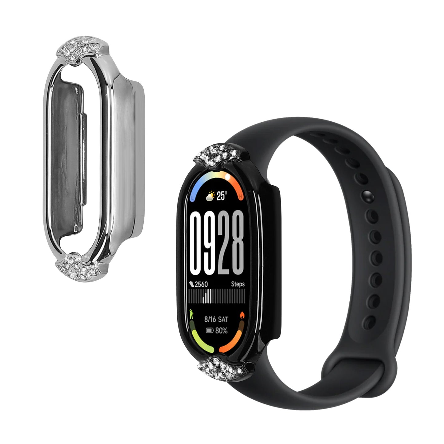 kwmobile 2x Kunststoff Hülle kompatibel mit Xiaomi Mi Band 10 / Mi Band 9 / 8 Schutzhülle Schutzrahmen - Glitzer Schutz Zubehör in Schwarz Silber Schwarz  