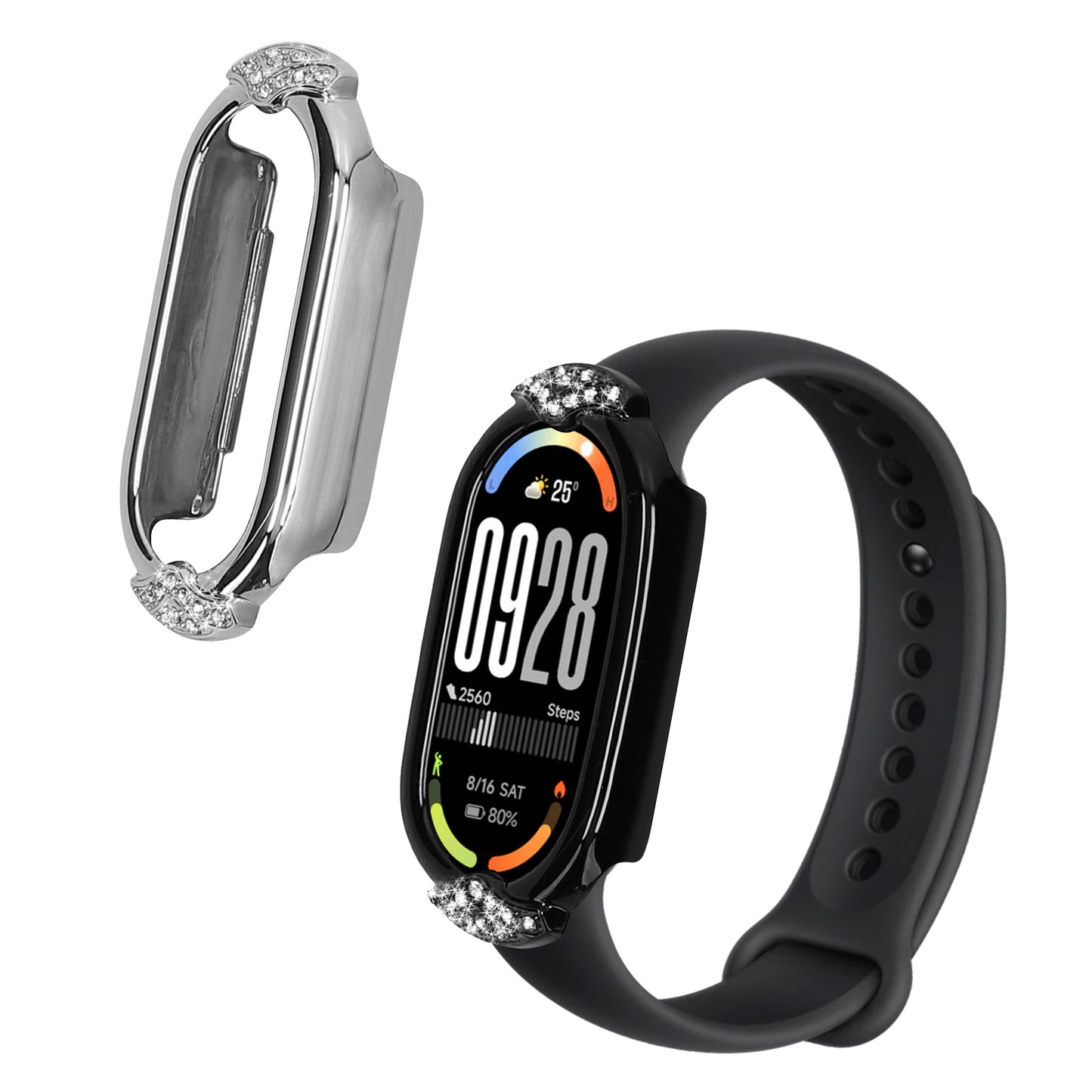 kwmobile Kunststoff Hülle kompatibel mit Xiaomi Mi Band 10 / Mi Band 9 / 8 Schutzhülle Schutzrahmen - Glitzer Schutz Zubehör