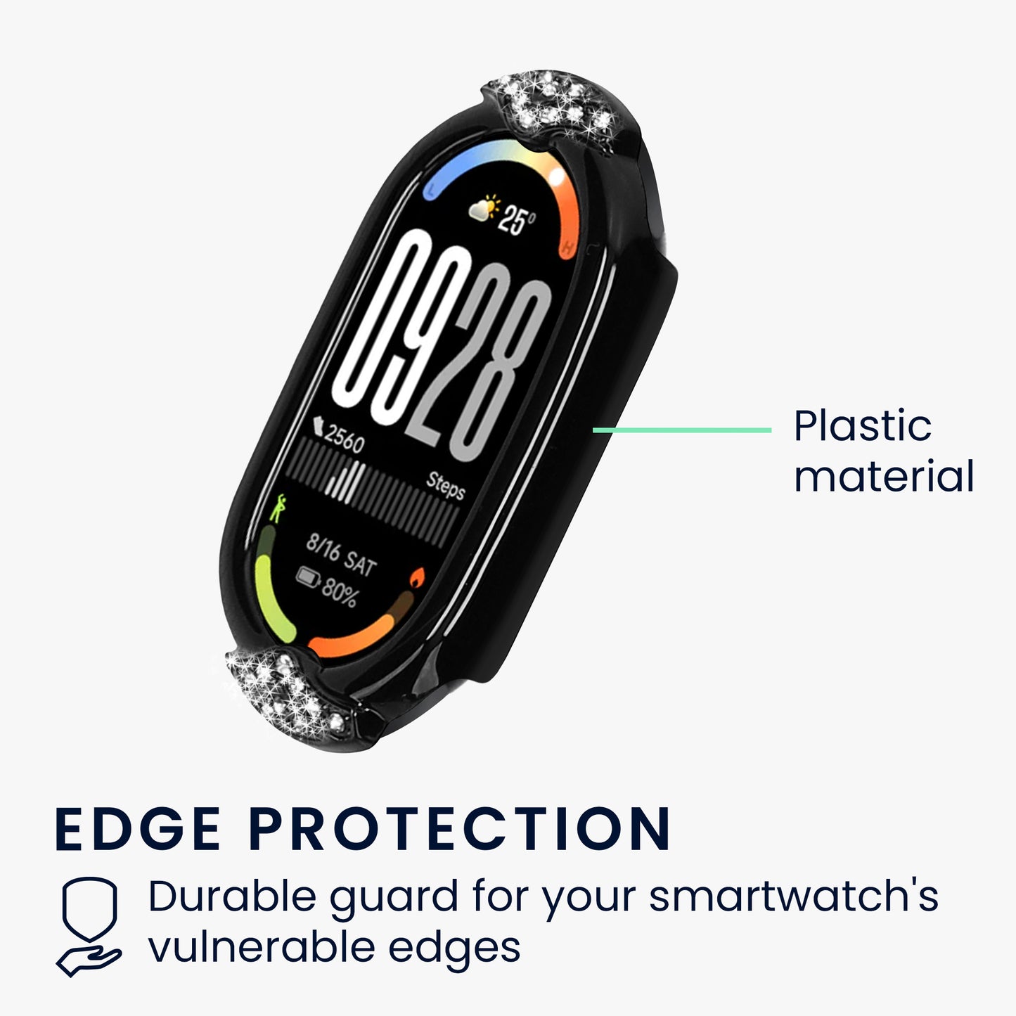 kwmobile Kunststoff Hülle kompatibel mit Xiaomi Mi Band 10 / Mi Band 9 / 8 Schutzhülle Schutzrahmen - Glitzer Schutz Zubehör