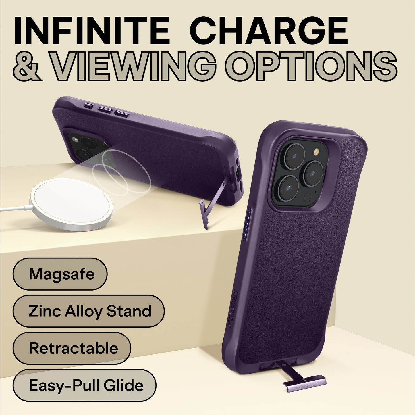 Oakshield Handyhülle mit Standfunktion kompatibel mit iPhone 15 Pro Hülle - Mit Ständer - Case für iPhone 15 Pro - Kompatibel mit MagSafe - Hülle